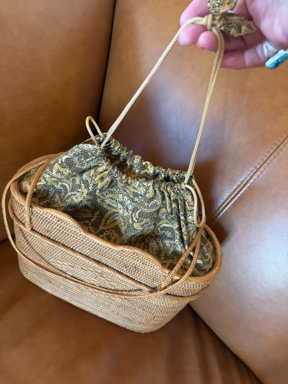 Putu by J. MacLear Woven Rattan Shoulder Bag Batik Lining Vintage Resort